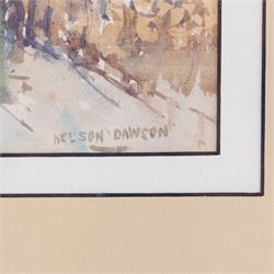 Nelson Ethelred Dawson (British 1859-1941): Sandside Scarborough and the Golden Ball with the Herring Fleet in the Harbour, watercolour signed 21cm x 27cm