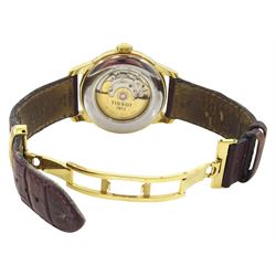 Tissot le Locle gentleman's stainless steel and gold-plated automatic wristwatch, Ref. L164/264, white dial with Arabic hour markers and date aperture, on original brown leather strap, with fold-over clasp