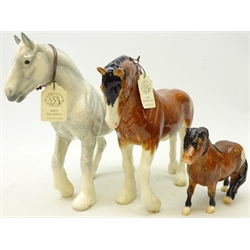  Three Border Fine Arts Figures of Horses 'Clydesdale Stallion', 'Shire Stallion', 'Shetland (Bay)'   
