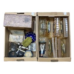 Assorted collectables, to include Victorian silver fork, and silver napkin ring, circular treen box, magnifying glass with mother of pearl handle, vintage cotton reels in Dewhurst's Sylko box, 'G Baxter' framed print, oak box, etc., in two boxes 