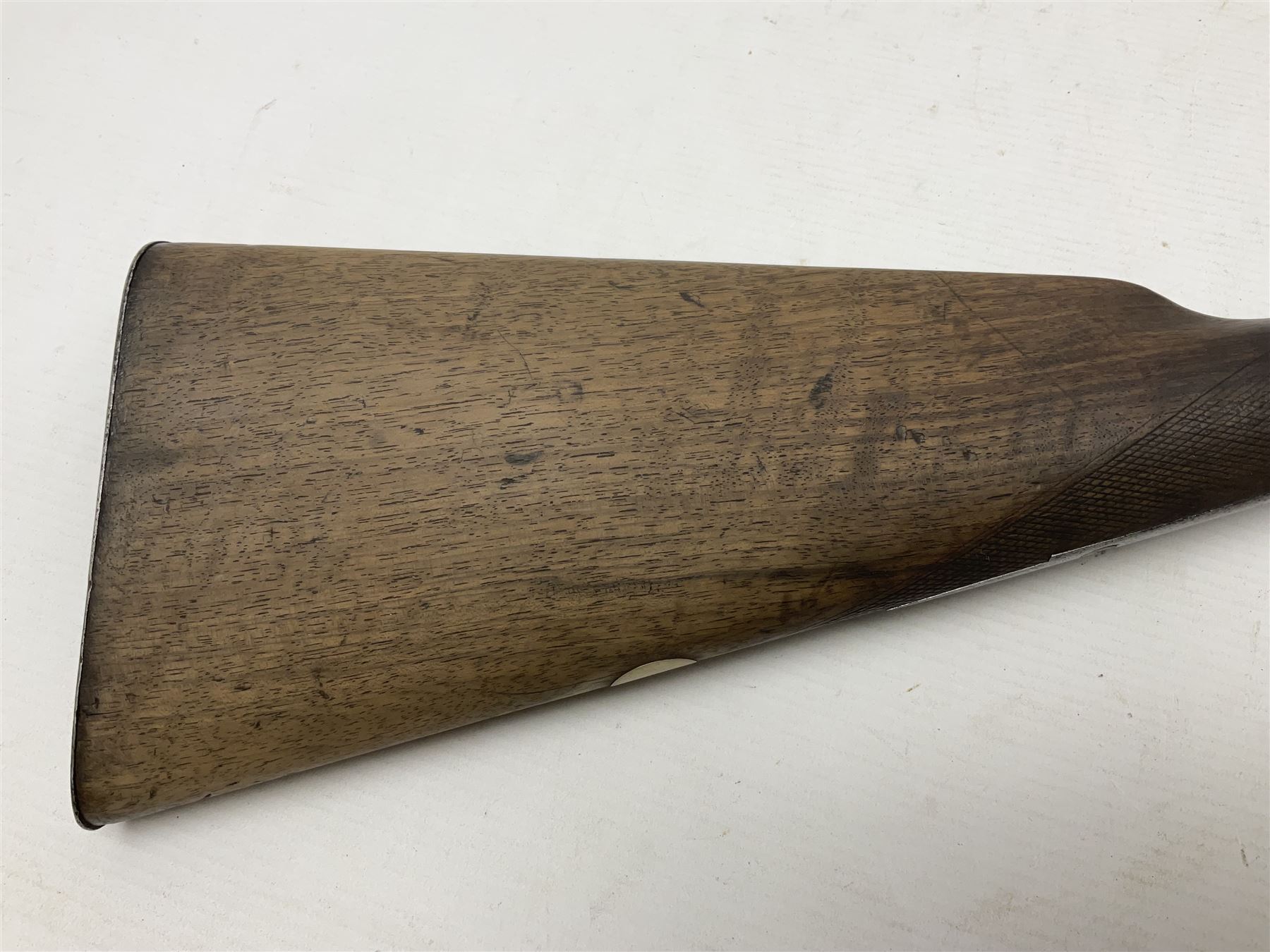 SHOTGUN CERTIFICATE REQUIRED - Purdey 12-bore side-by-side double barrel hammer shotgun, STOCK AND ACTION ONLY as barrels cut ready for sleeving, screw underlever action, serial no.616177