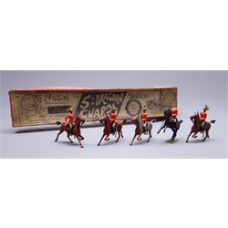  Britains Set No.3 5th Dragoon Guards with four Guardsmen on cantering horses and officer on rearing horse, in original early illustrated box  