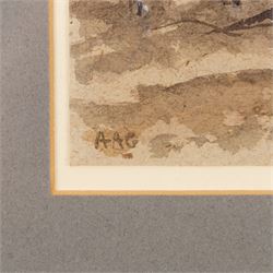 Albert Abram Gittleson (Scottish fl.1911-1940): Herded Cattle, watercolour heightened with white signed with initials 12.5cm x 9cm
Notes: Gittleson was a pupil of Owen Bowen (British 1873-1967).