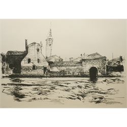 Pietro Annigoni OMRI (Italian 1910-1988): 'View of the Flood of Venice - November 4 1966', set six lithographs on magnani paper signed and numbered in pencil with blindstamp 48cm x 68cm (6) 