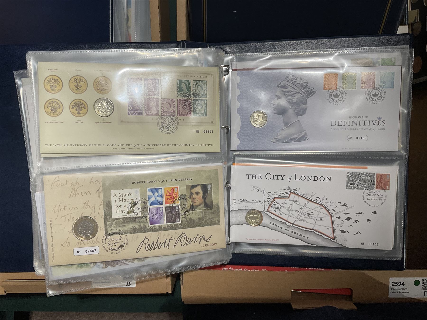 Approximately one hundred and fifteen Royal Mint coin covers, in two ring binder folders and loose, together with approximately 53 grams of Great British pre-1920 and approximately 68 grams of Great British pre-1947 silver threepence coins, and a small quantity of further pre-decimal coins