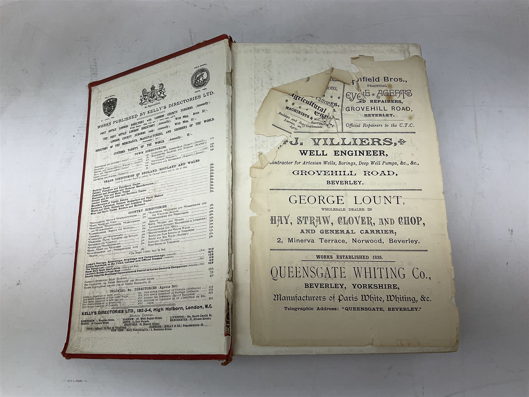 Kelly`s Directory of the North and East Ridings of Yorkshire, 1909, with maps together with The Antiquities and History of the Town of Beverly, History, Topography and Directory of East Yorkshire and Baily's Hunting Directory 1906-1907, with maps 