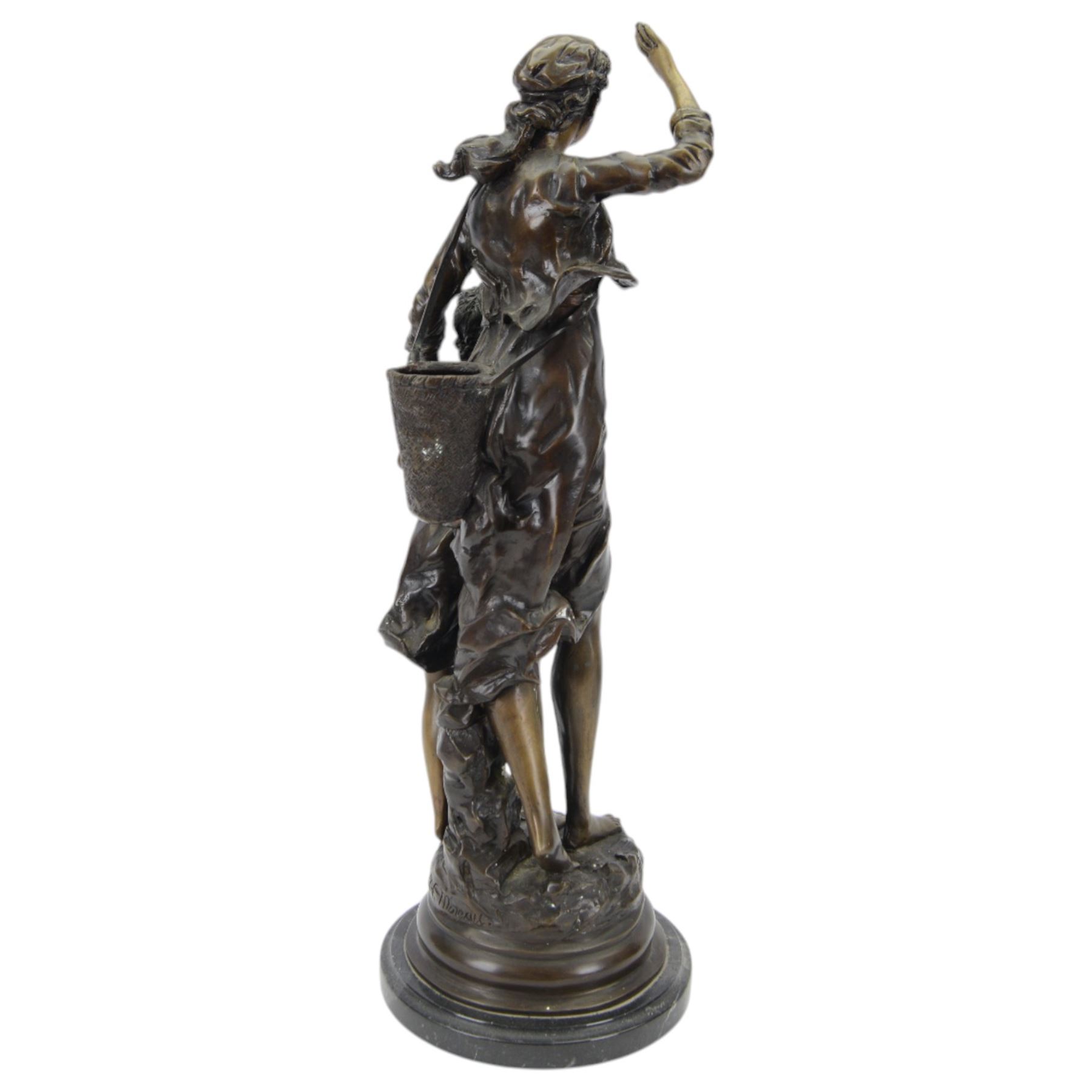 After Hippolyte Francois Moreau (1832-1926), bronzed figure of a a woman and child, signed to base, upon black marble effect plinth, H68cm
