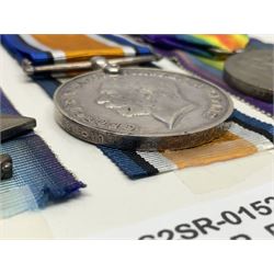 WWI trio of medals comprising British War Medal, Victory Medal and 1914-15 Star awarded to S2SR-01529 Pte. W. Merry A.S.C.; all with ribbons