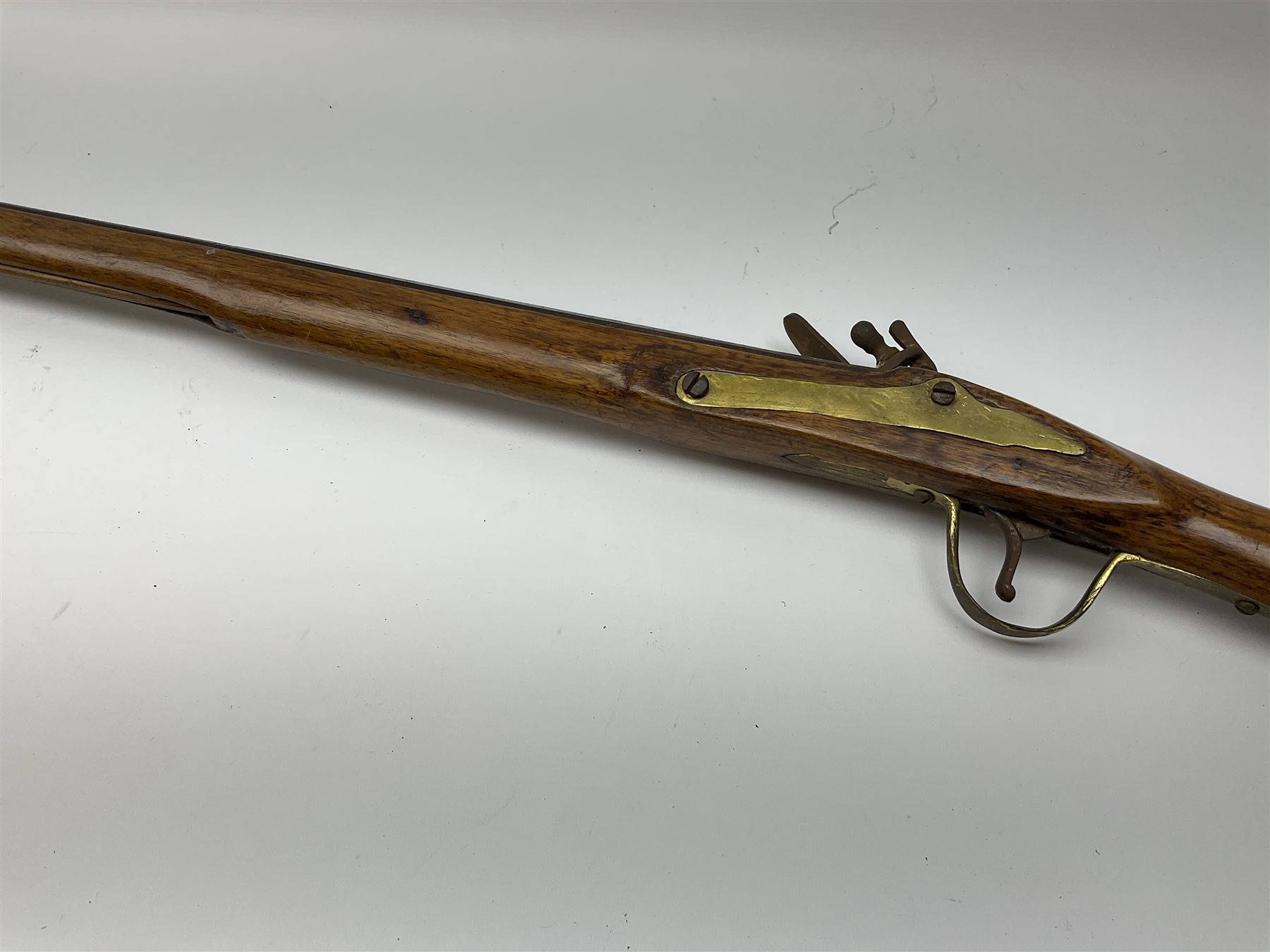 19th century flintlock musket for restoration or display, the mahogany full stock with brass mounts and under barrel ramrod L166.5cm