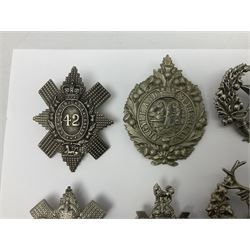 Thirteen Scottish metal Glengarry badges including Black Watch, Highland Regiment, Cameronians, Argyll & Sutherland, Seaforth Highlanders, Kings Scottish Own Borderers etc