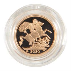 Queen Elizabeth II 2020 gold proof full sovereign coin, cased and boxed with certificate