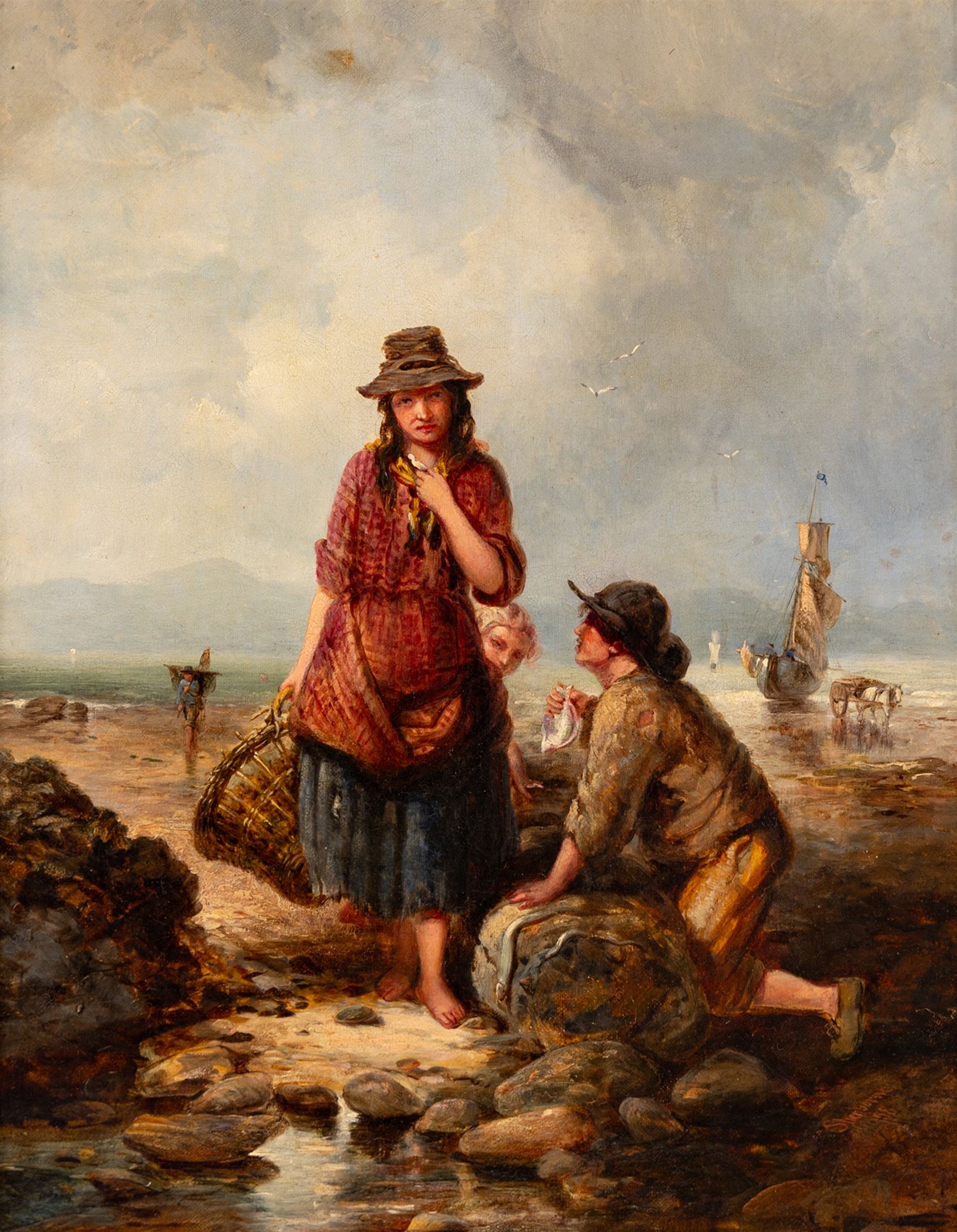 Sherborne (British mid 19th century): The Fishergirl, oil on canvas signed and dated '58, 44cm x 34cm