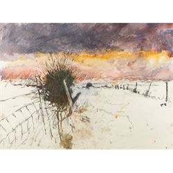 Len Tabner (British 1946-): 'Evening Snow on the Road to Lofthouse - Study', mixed media c.1983-1984 signed 55cm x 75cm 
Provenance: gifted to the vendor by the artist. We are grateful to the artist for his assistance in cataloguing this lot.