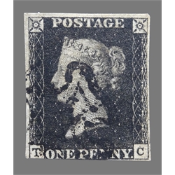  Queen Victoria penny black stamp, black MX  