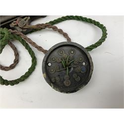 Early 20th century Danish desk telephone inscribed The Ericsson Bell Telephone Co. Glasgow to one side and Aktieselskabet Electrisk Bureau Kristiansand to the other, ebonised wooden top with handset on brass cradle. black japanned tin centre section bearing Hull Corporation Telephones Department crest, side cranking handle and ebonised wooden base H30cm  