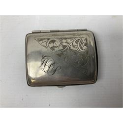  Victorian sampler worked with the alphabet by Carrie Monkman 1886, Victorian silver-plated cigarette case, Carlo simulated tortoiseshell motorised fan in case, Folding Opera Glasses, two chrome leaping Jaguar brooch and matching pin badge, quantity of sewing threads, lace etc