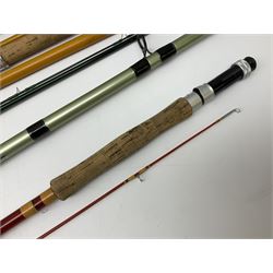 Quantity of fly and sea fishing rods and accessories, to include Shakespeare Boat 210 rod, Daiwa rod and others, and Guang Zhao FLD9000 course fishing reel, Beachmaster 7000FD, Rimfly II amd Penn Super Mariner, tackle etc