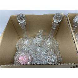 Caithness Tranquillity pink flower bowl, together with another Caithness bowl, two ship decanters and other glassware, in two boxes  