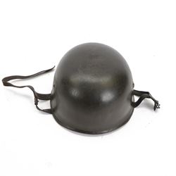 Reproduction German Fallschirmjager paratrooper helmet, inner webbing and leather chin strap, marked ET71 inside 