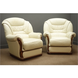  Italian lounge suite, three seat sofa (W188cm), upholstered in cream leather and two matching armchairs  