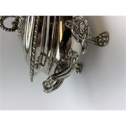 Matthew Boulton silver plated tureen and cover, the body of oval form with twin handles engraved with crest, probably for Whitgreave/Whitgrave family of Moseley Staffordshire, 'Regem Defendere Victum', (To defend the king even in his defeat/To defend the conquered king ), upon four paw feet, the cover with gadrooned rim and foliate loop handle 