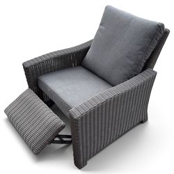 Kettler - Palma rattan garden reclining lounger chair, of high-back and square form with reclining and extending foot-rest function, with loose seat cushions and protective cover