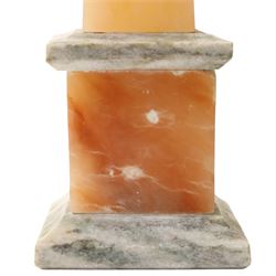 Pair of tabletop mable and alabaster obelisks, H32cm (2)
