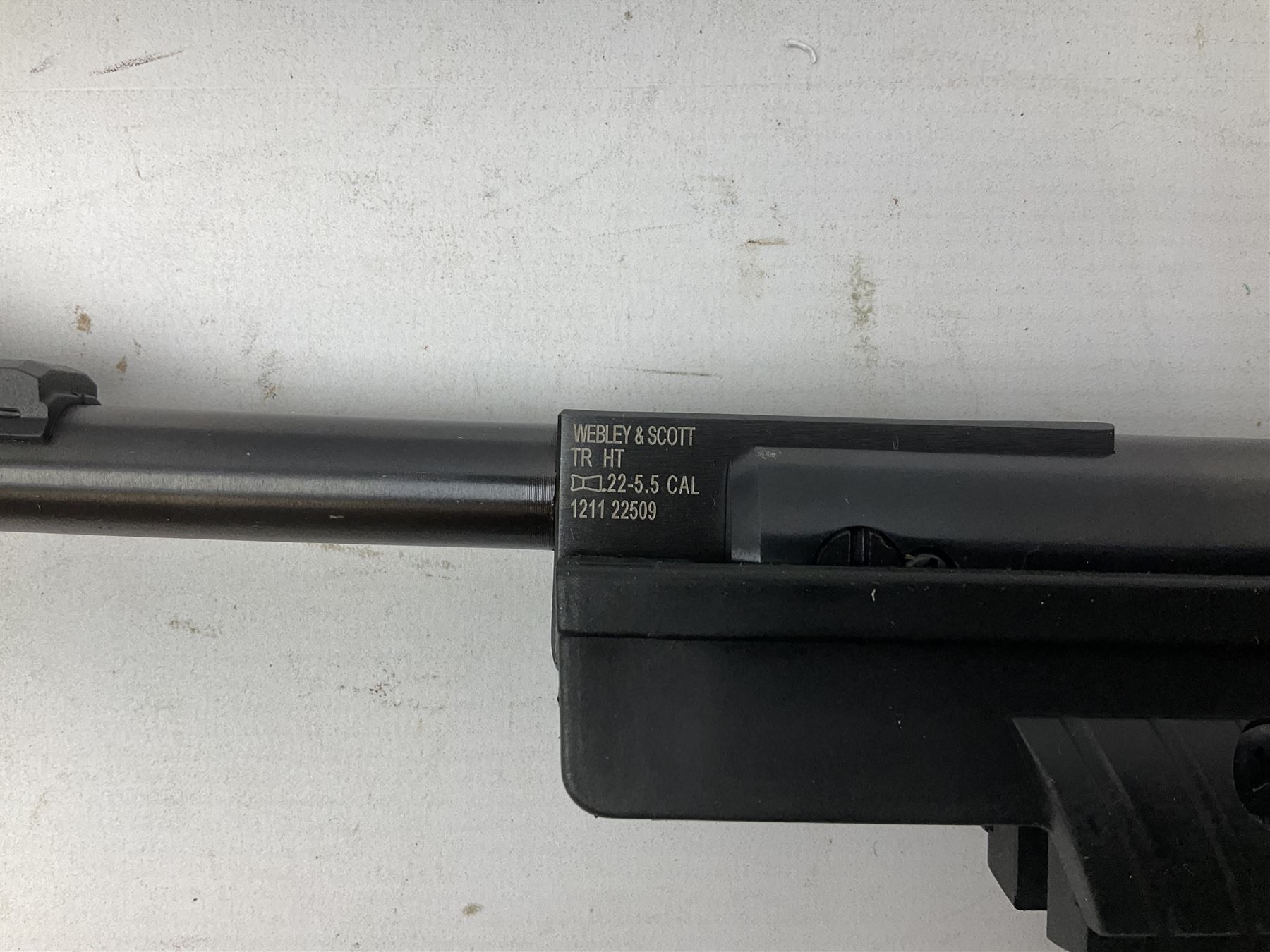 Webley Typhoon .22 air pistol, break barrel action with adjustable sight and sound moderator, serial no.1211 22509, in original box with instructions