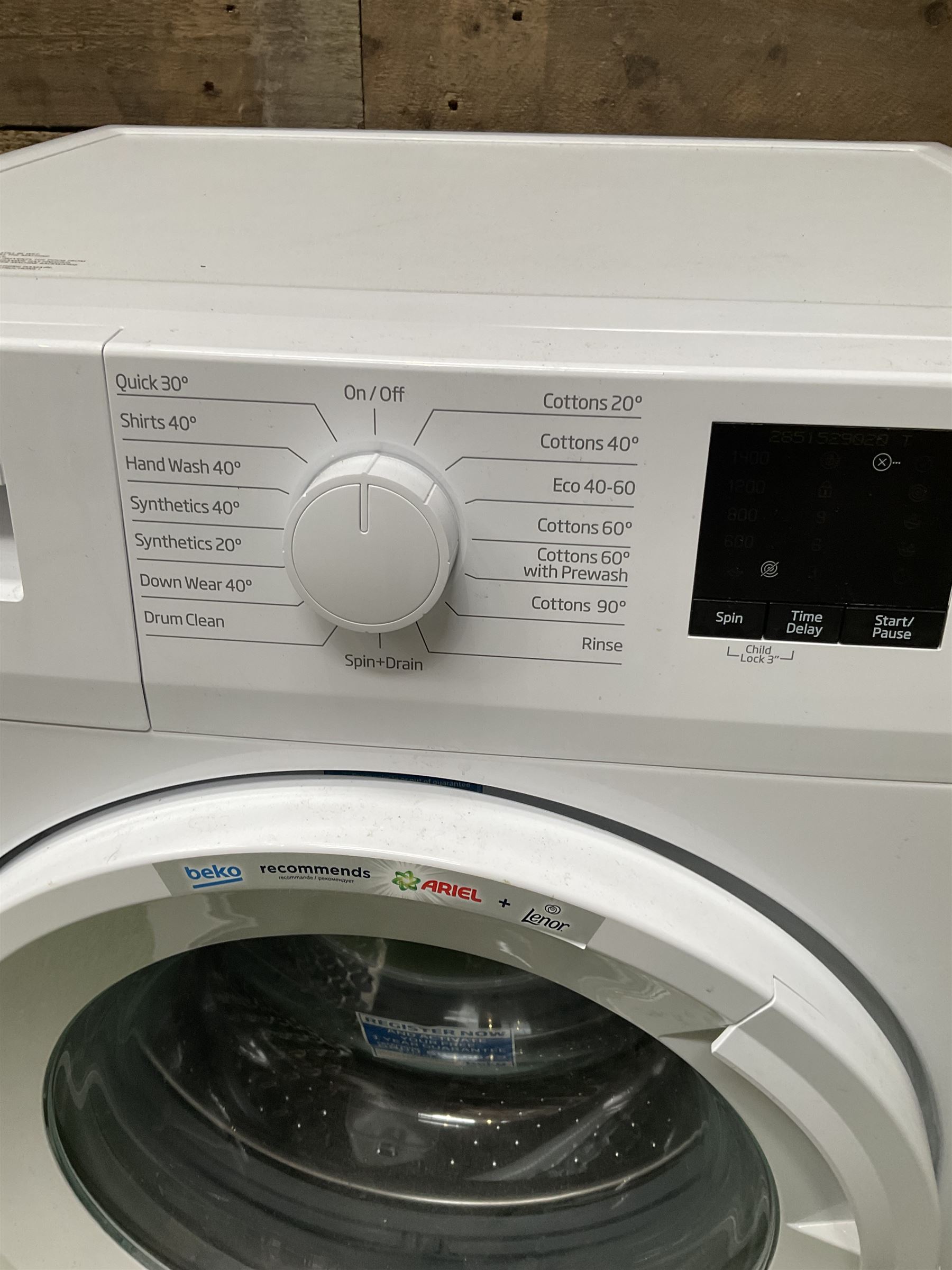Beko WTK84011W 8k 1400 rpm washing machine - THIS LOT IS TO BE COLLECTED BY APPOINTMENT FROM DUGGLEBY STORAGE, GREAT HILL, EASTFIELD, SCARBOROUGH, YO11 3TX