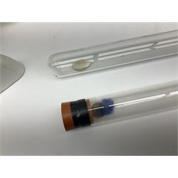 Quantity of laboratory and physics glassware including 'Guinea and Feather' equipment; boxed Latent Heat apparatus; Maltese Cross tube; atmospheric air pressure indicator flask; electroscope discharge tubes etc