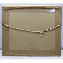 Emiko Satsuta (Japanese early 20th century): Boat beneath Mount Fuji, watercolour signed 22cm x 29cm