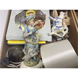 Selection of collectables, to include glass handbags, brass chargers, ceramics etc, in three boxes 