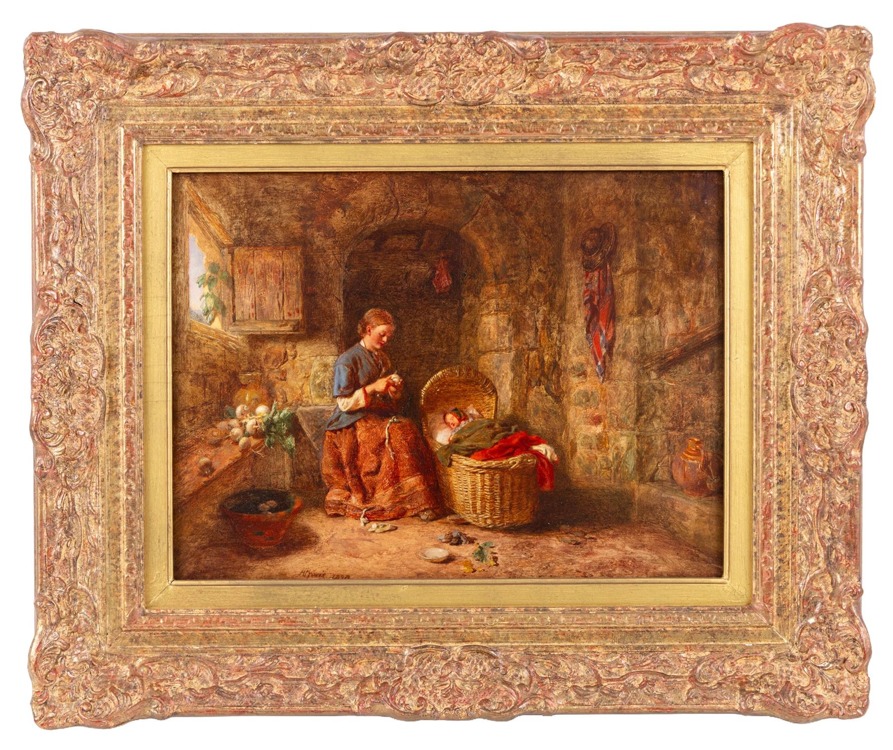 Alfred Provis (British 1818-1890): Peeling Turnips, oil on panel signed and dated 1879, 26cm x 35cm