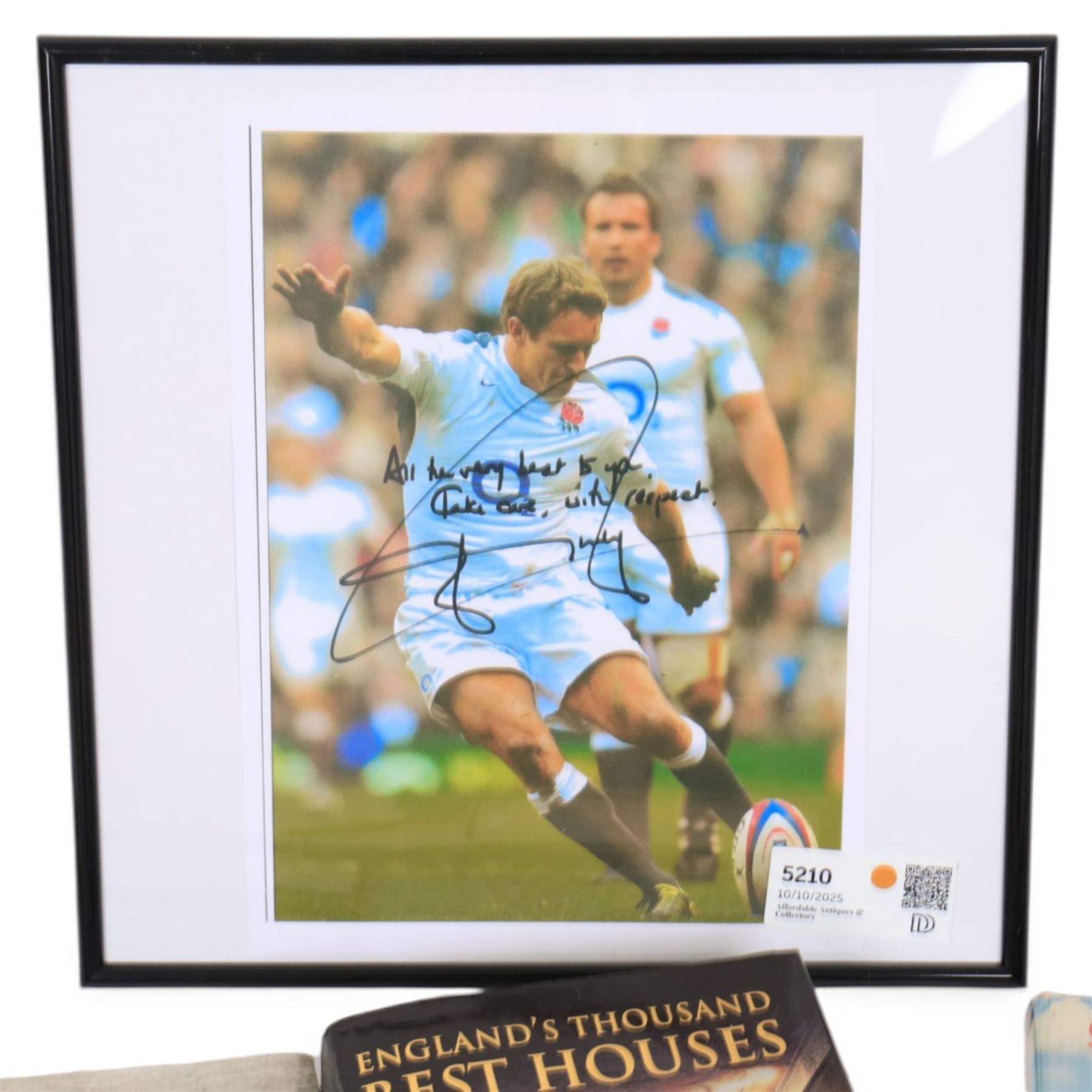 Ten travel related books, including Ted Simon Jupiter's Travels, On Tour The British Traveller in Europe, Norman Nicholson The Lakers, Greater Lakeland and Portrait of the Lakes and Nicholas Thomas A Guide to Prehistoric England and signed sporting books and photographs, comprising Johnny Wilkinson 11.5 x 8