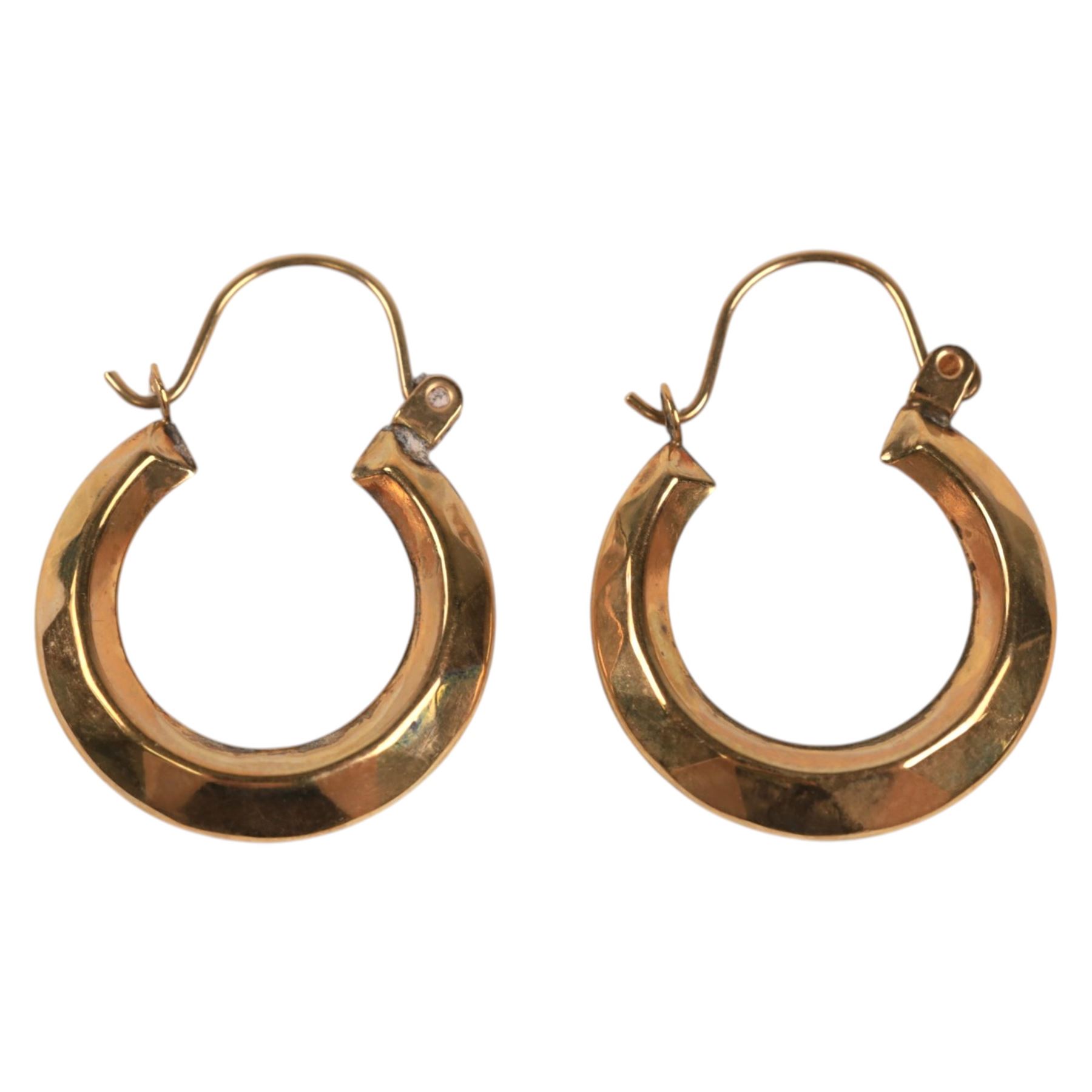 9ct gold jewellery, including pair of heart pendant earrings, pair of hoop earrings and a cross pendant necklace
