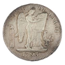 France 1793 silver ecu de six livres, approximately 29.4 grams