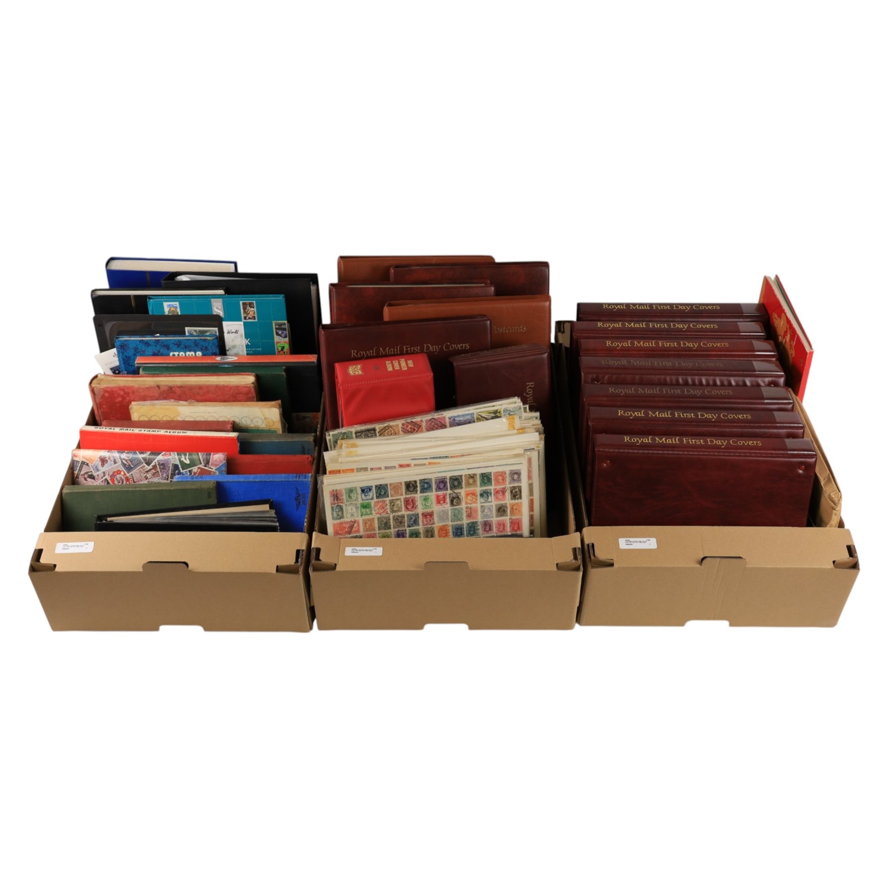 Great British and World stamps, first day covers, PHQ cards, etc, in three boxes