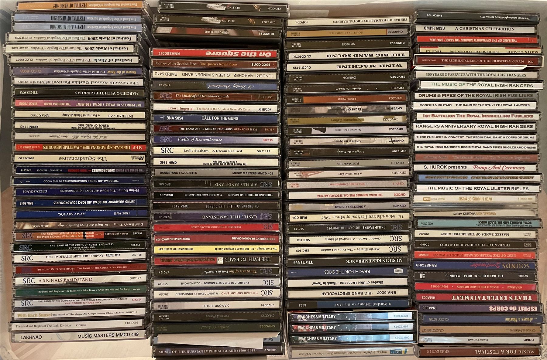 A large collection of mostly Military Band Music including The Music of the Scots Guards, Marching with the Gurkhas, Military Bands, Music in Remembrance and other music in four boxes (300+) 