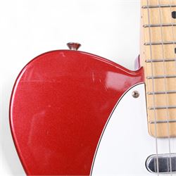 Fender Telecaster electric guitar, serial no. T021384 made in Japan c.1994, with Candy Apple Red body, white scratch plate and maple neck, guitar L98cm