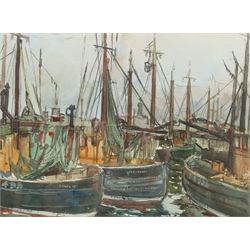 Robert Hardie Condie (Scottish 1898-1981): 'Masts and Nets Fraserburgh', mixed media signed, titled on gallery label verso 31cm x 42cm