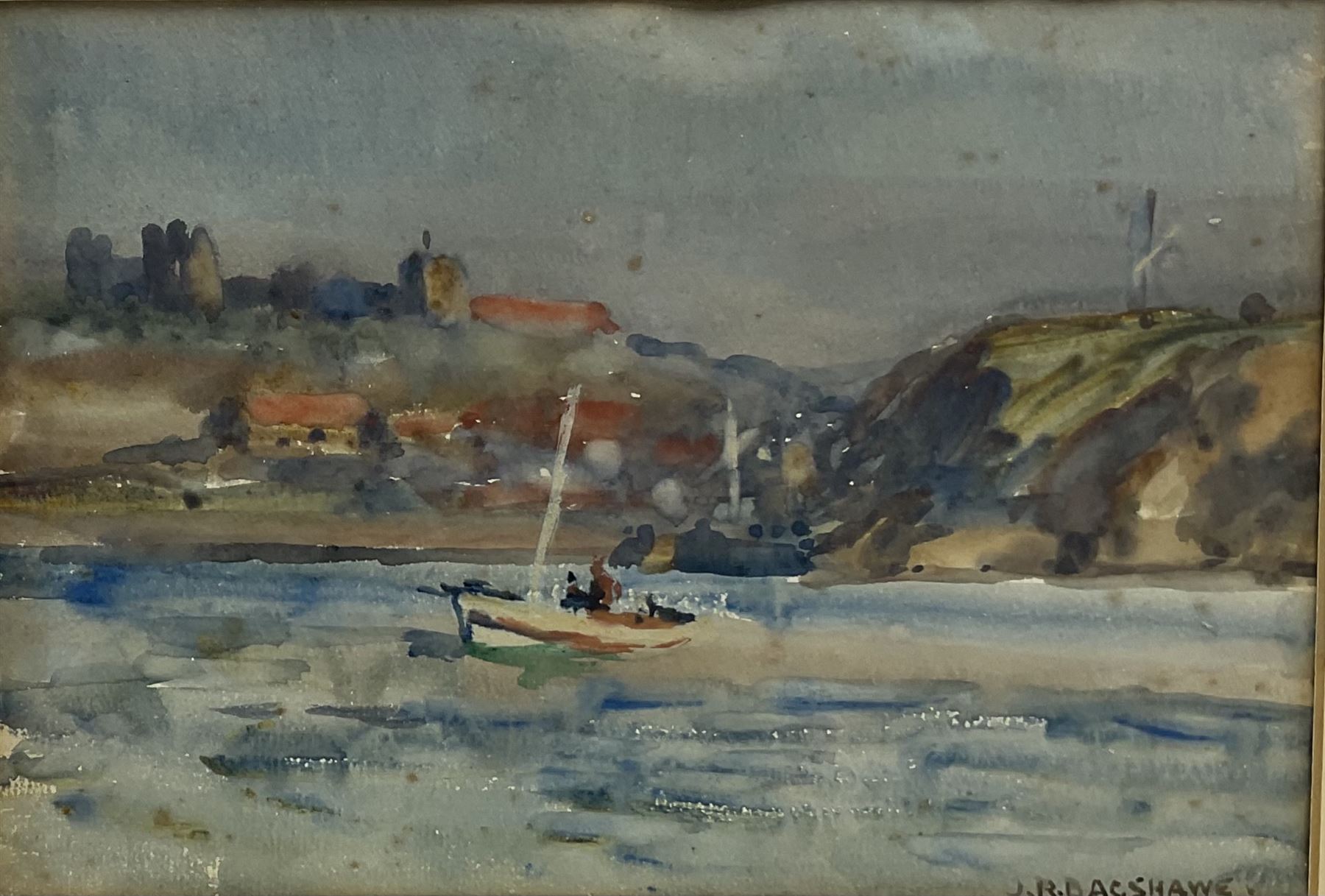 Joseph Richard Bagshawe (Staithes Group 1870-1909): Fishing Coble off Whitby with the Abbey in the distance, watercolour signed 16cm x 23.5cm
Provenance: acquired direct from the trustees of the Bagshawe Estate when the final part of the artist's studio collection was dispersed in Whitby in the 1990s
