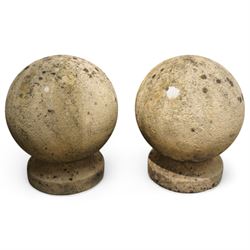 Pair of cast stone spherical ball garden