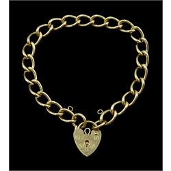 9ct gold curb link bracelet, with heart locket clasp, hallmarked