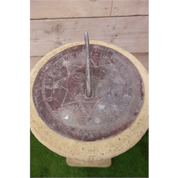  Contemporary circular lead sundial on composite stone pedestal base, H97cm  