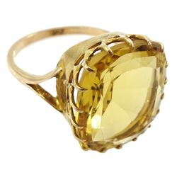 Early-mid 20th century rose gold single stone citrine ring, stamped 9ct