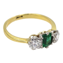 18ct gold emerald and round brilliant cut diamond ring, total diamond approx 0.40 carat