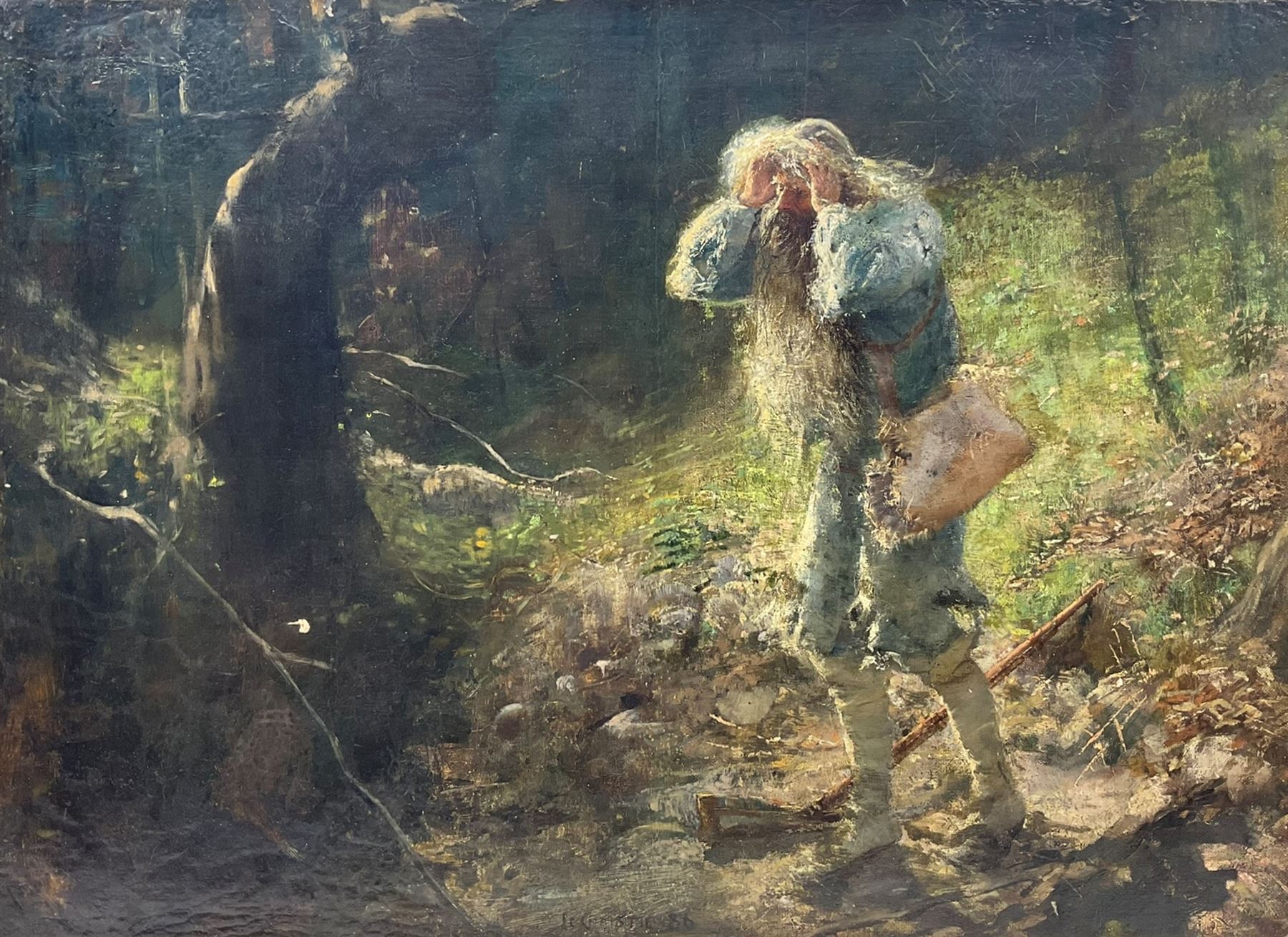 James Elder Christie (Scottish 1847-1914): Robinson Crusoe, oil on canvas signed and dated '86, 55cm x 75cm 
Provenance: private collection; with Sotheby's Glasgow, 5th February 1986, Lot 136