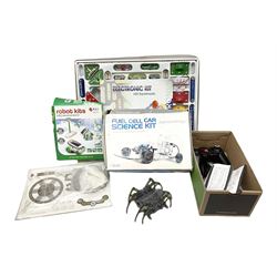 Scientific toys including Electronic Experiment Kit; Fuel Cell Car Science Kit; Robot Kits 6-in-1 Educational Solar Kit; all boxed; remote control helicopter; and two others