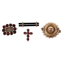 9ct gold Victorian mourning brooch, stamped 9ct, jet and seed pearl brooch, 12ctct gold ga...
