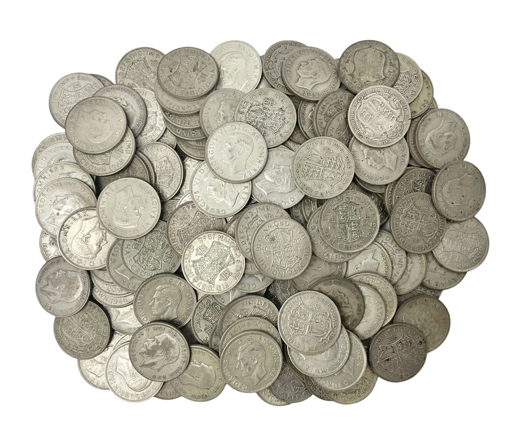 Approximately 2200 grams of Great British pre 1947 silver half crown coins, including King George V and King George VI 